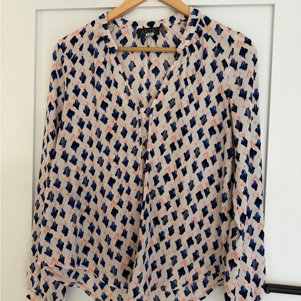 Astr Navy and Peach Patterned Blouse